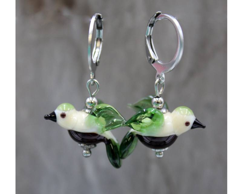 Vogel Tiere Ohrringe Ohrhänger Lampwork Glas Perlen Handmade Grün Braun Boho #la066 von GlassJewelsDE