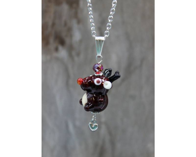 Weihnachten Rudolf Rentier Kette Anhänger Lampwork Glas Perlen #mc015 von GlassJewelsDE