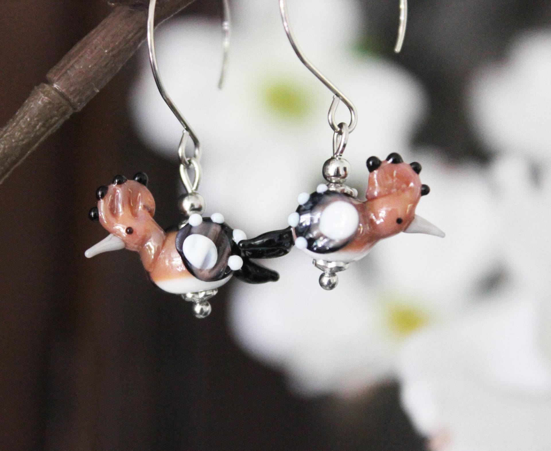 Wiedehopf Vogel Ohrringe Lampwork Perlen Ohrhänger Edelstahl #la034 von GlassJewelsDE