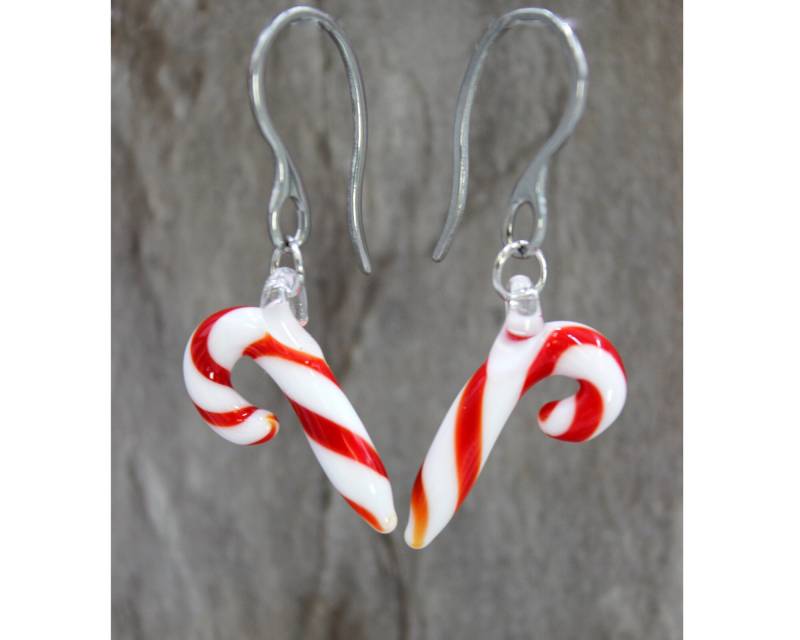 Zuckerstange Weihnachten Ohrringe Ohrhänger Handmade Glas Perlen Lampwork #l034 von GlassJewelsDE