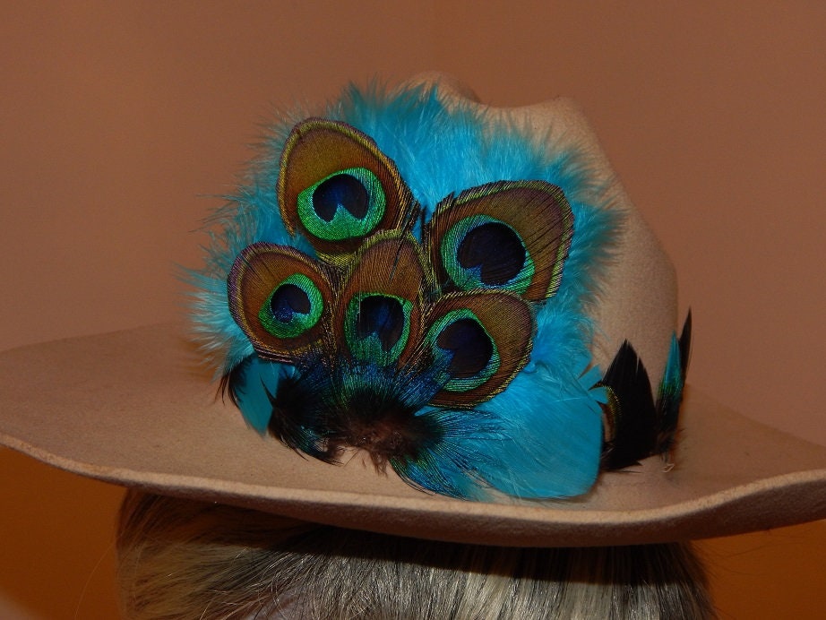 Pfauenfeder Hutband - Blaues Cowboy Western Festival Grünes Pfauenfeder Hutband - Blaues Cowboy Western Festival Grünes von GlassPlumes