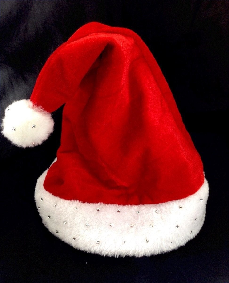 Cosplay Santa Hat Rote Weiße Pelz Samt Glas Hausschuhe W/Swarovski Kristall Kostüm Cap Weihnachten Urlaub Büro Party Strass Bling Geschenk von GlassSlippersCC