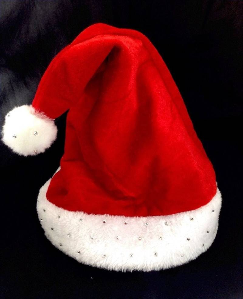 Cosplay Santa Hat Rote Weiße Pelz Samt Glas Hausschuhe W/Swarovski Kristall Kostüm Cap Weihnachten Urlaub Büro Party Strass Bling Geschenk von GlassSlippersCC