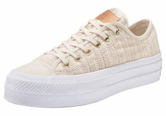 Elfenbein Unterseite 1.5 "Platform Lift Gold Häkelspitze Stricken Fischgrätenmuster Hochzeit Chuck Taylor Mit Swarovski Crystal All Star Sneaker von GlassSlippersCC