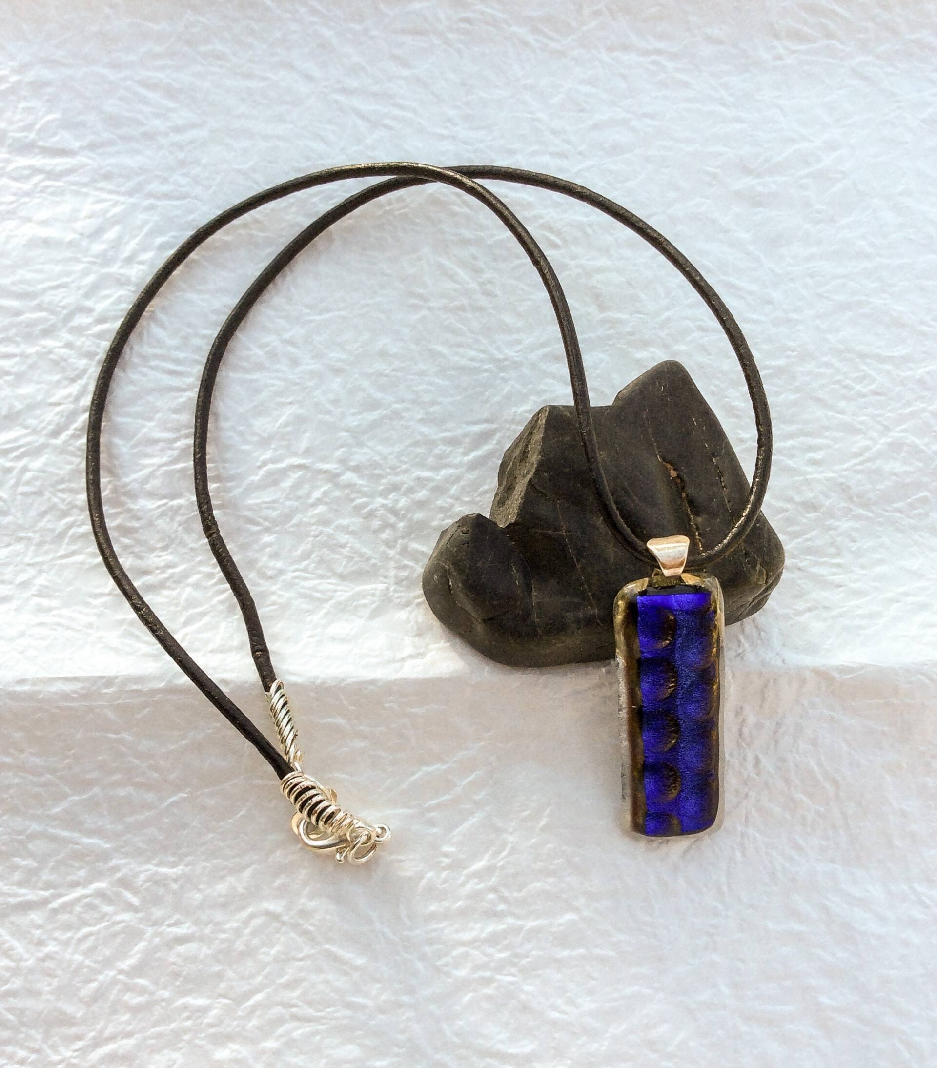 Dichroic Glas Halskette, Kobalt Blau Anhänger, Elegante Australier Handarbeit, Geschenk Für Sie, Weihnachtsgeschenk, Rechteck Anhänger von GlassbyDesignAU