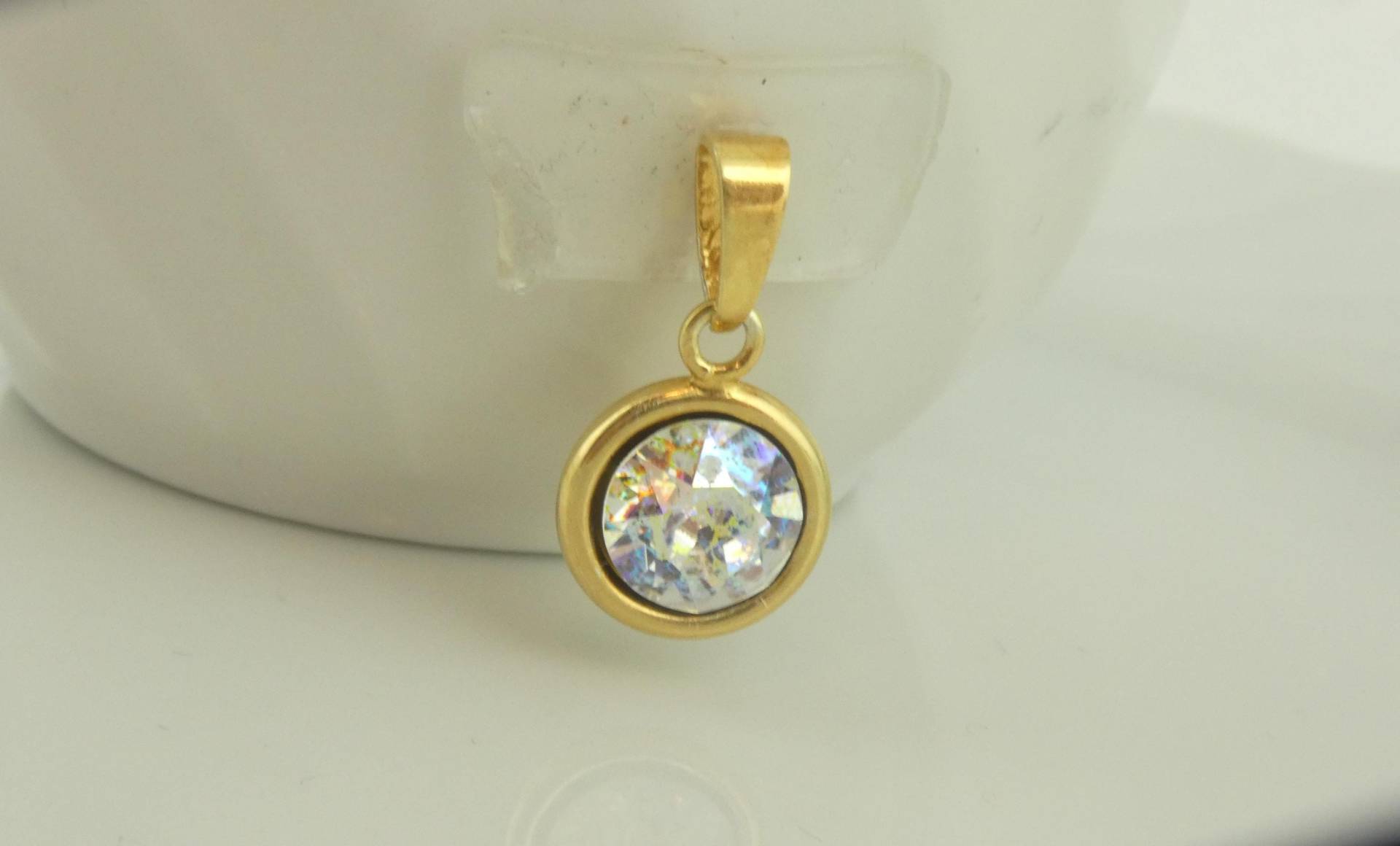 925 Anhänger Gold Crystal White Patina Swarovski 8mm von GlasschmuckBirgitH