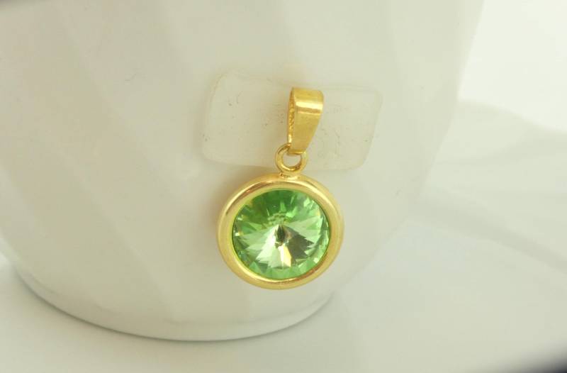 925 Anhänger Gold Grün Peridot Swarovski 10mm von GlasschmuckBirgitH