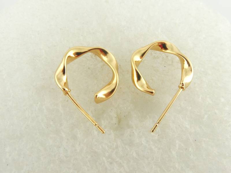 925 Creolen Ohrringe Ohrstecker Gold Gedreht C Form 13mm von GlasschmuckBirgitH