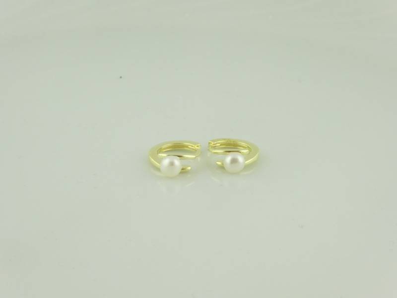 925 Creolen Ohrringe Gold Weiß Süßwasserperlen 10mm von GlasschmuckBirgitH