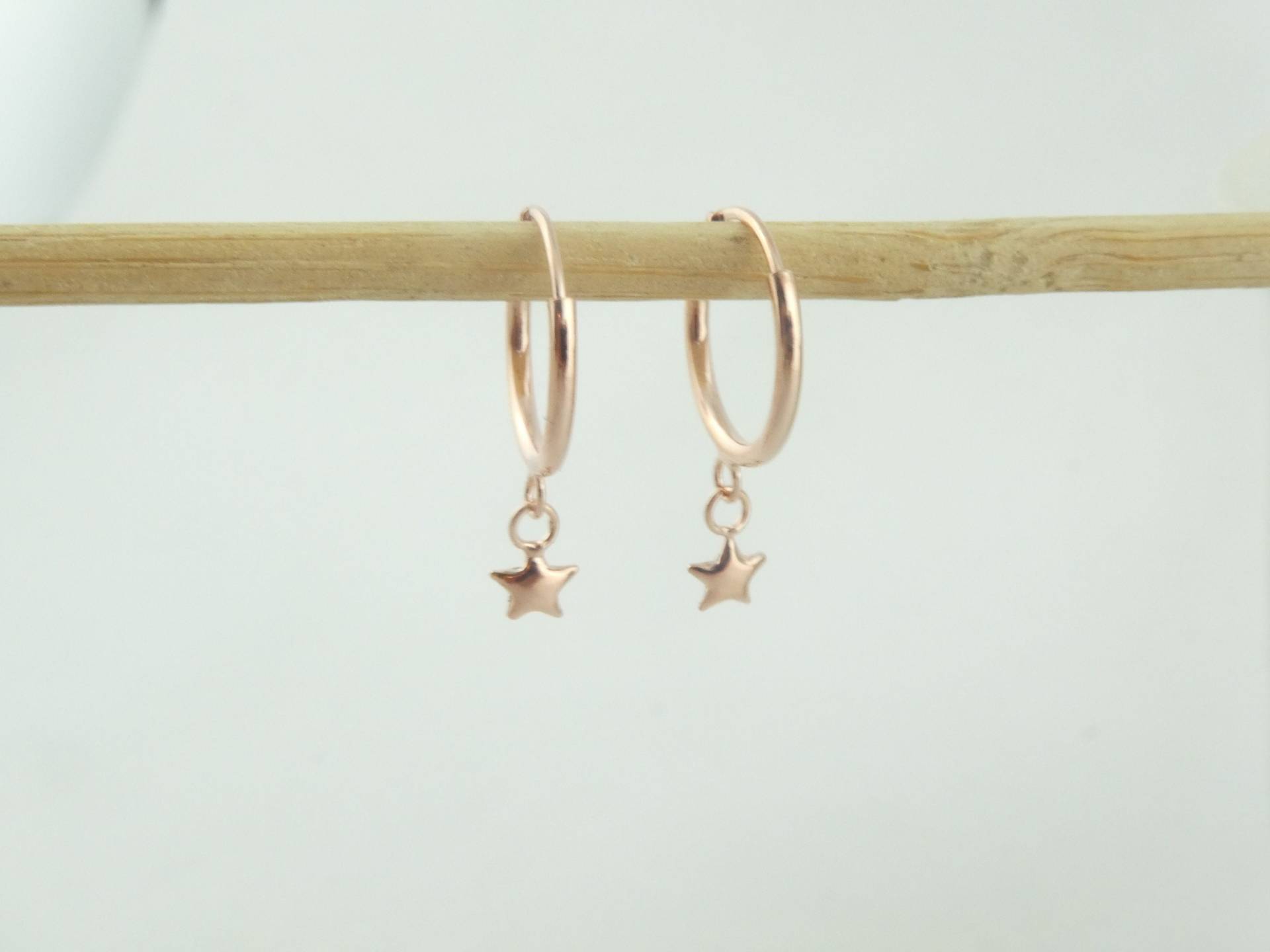 925 Creolen Ohrringe Rosegold Mit Anhänger Stern Minimalistisch, Geschenk Freund von GlasschmuckBirgitH