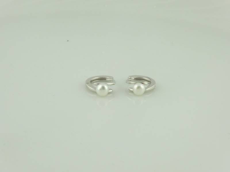 925 Creolen Ohrringe Silber Weiß Süßwasserperlen 10mm von GlasschmuckBirgitH