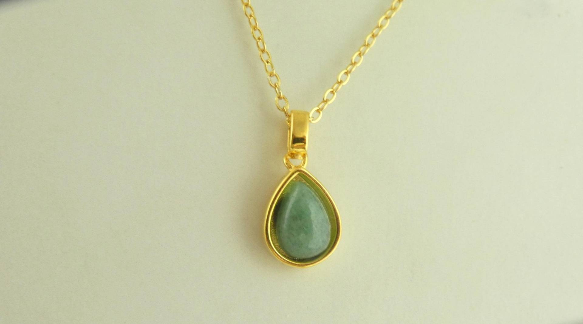 925 Kette Halskette Gold Grün Aventurine Tropfen 925 Kette Halskette Gold Grün Aventurine Tropfen von GlasschmuckBirgitH