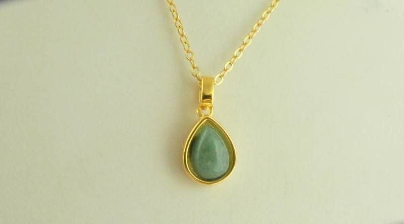 925 Kette Halskette Gold Grün Aventurine Tropfen 925 Kette Halskette Gold Grün Aventurine Tropfen von GlasschmuckBirgitH