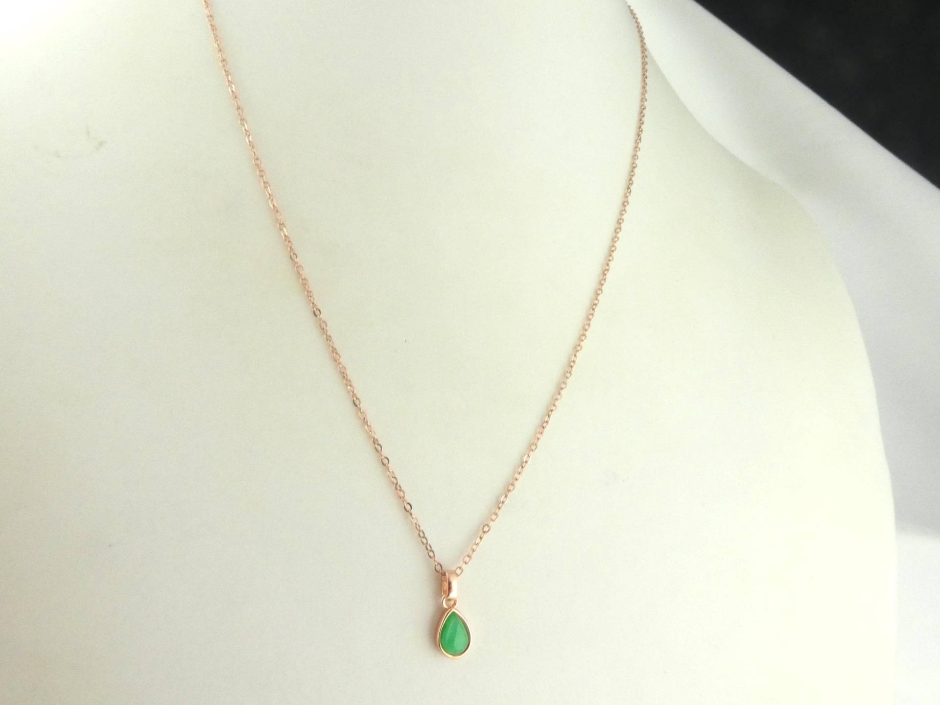 925 Kette Halskette Rosegold Grün Malaysia Jade Tropfen von GlasschmuckBirgitH