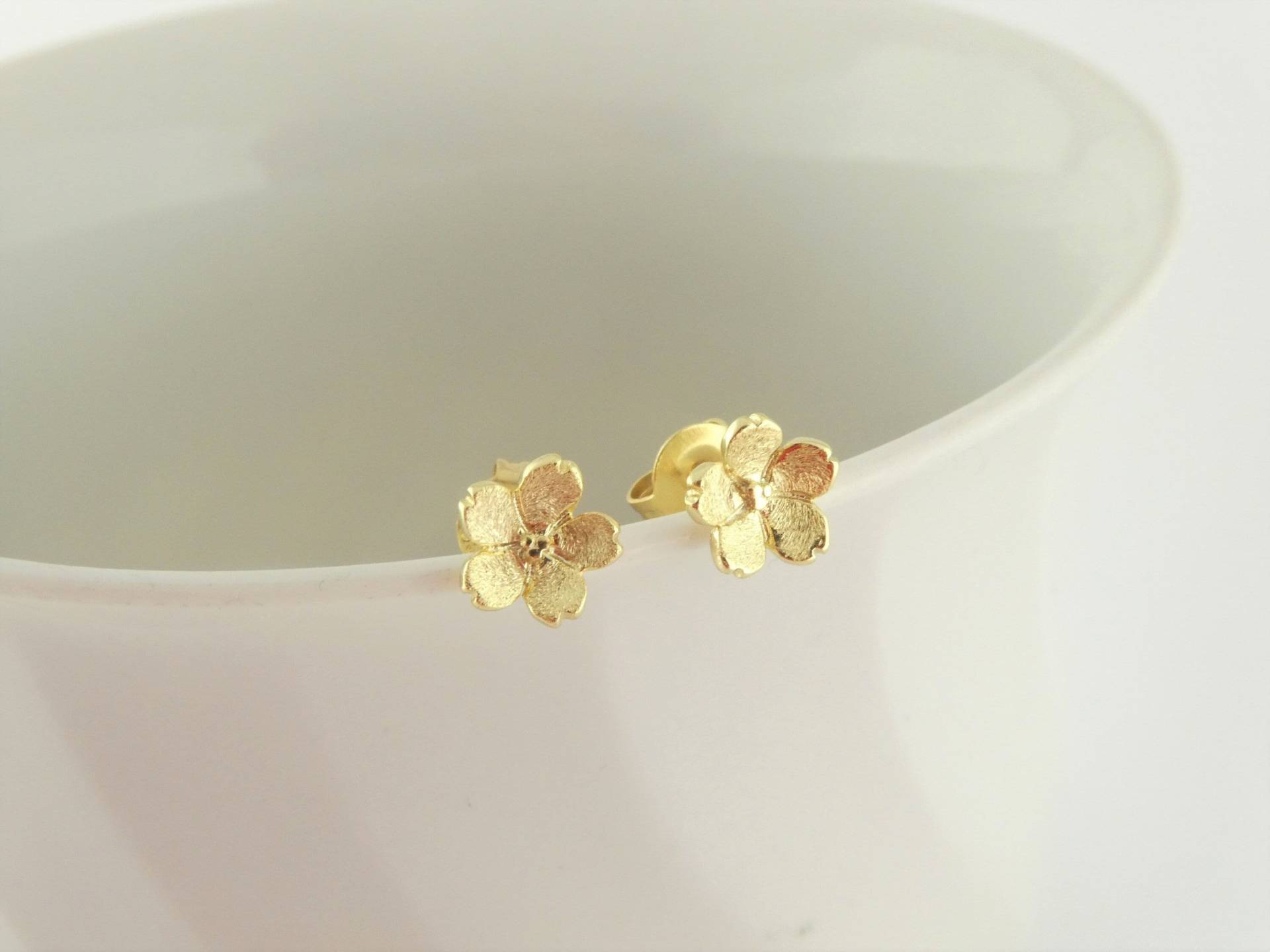 925 Ohrstecker Ohrringe Gold Blume Blumen Blüte Minimalist 7mm, Kleine von GlasschmuckBirgitH