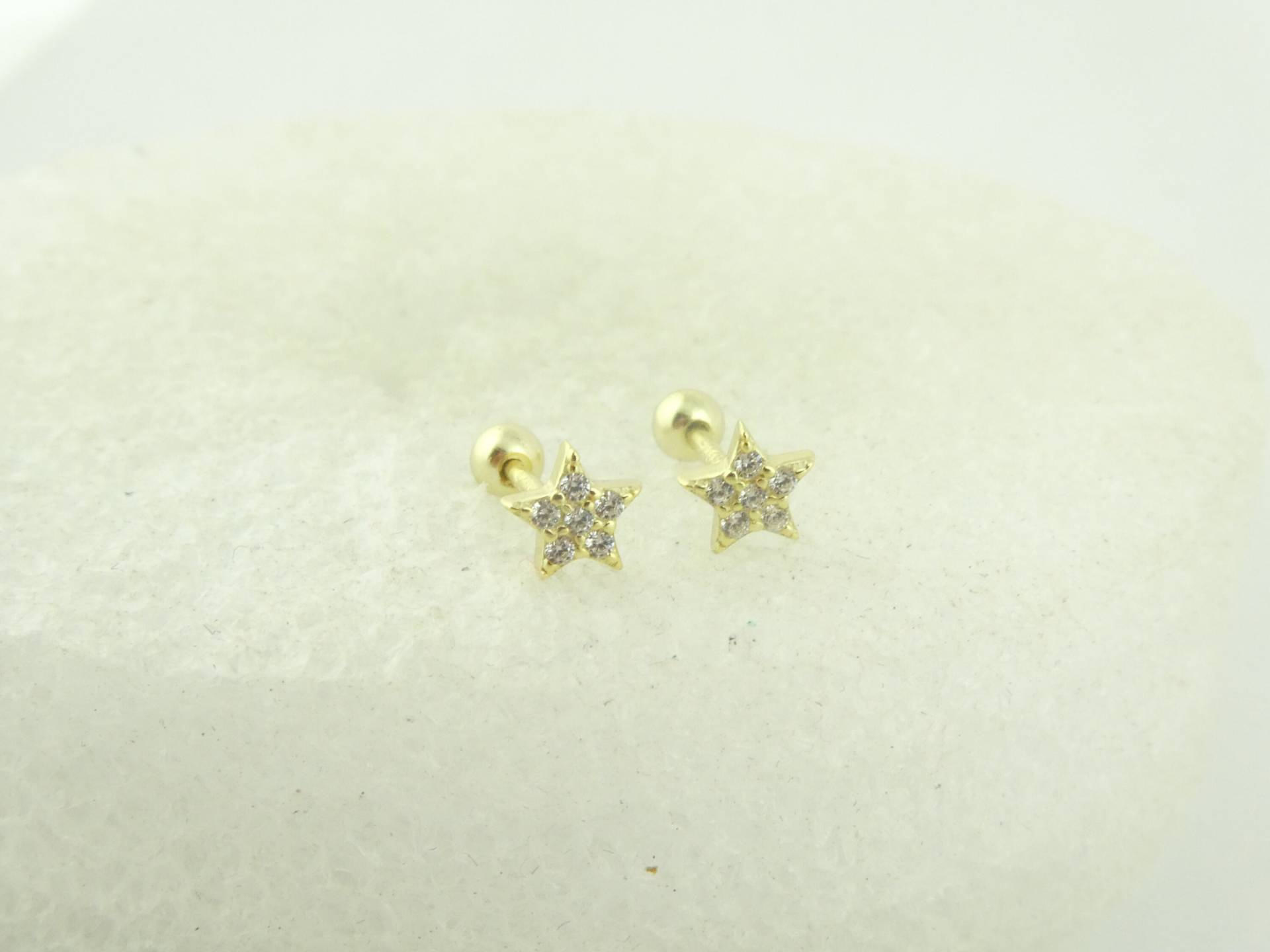 925 Ohrstecker Ohrringe Gold Stern Sterne Zirkon 5mm Minimalistisch Schraubverschluss von GlasschmuckBirgitH