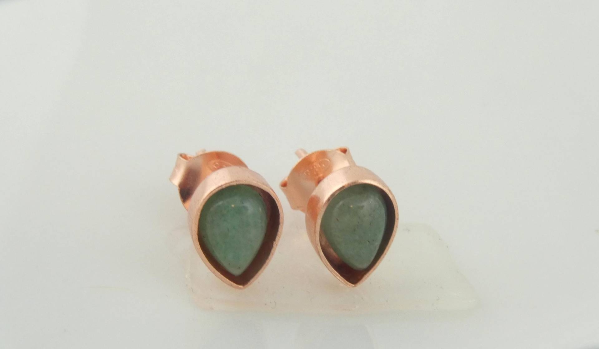 925 Ohrstecker Ohrringe Rosegold Grün Aventurine Tropfen von GlasschmuckBirgitH