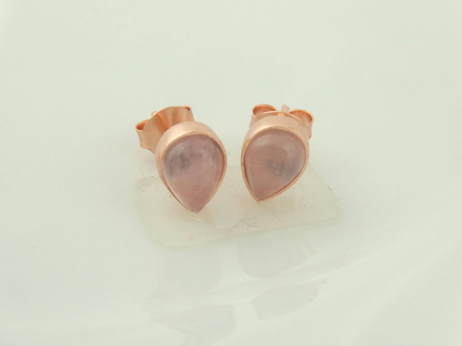 925 Ohrstecker Ohrringe Rosegold Rosa Rosenquarz Tropfen von GlasschmuckBirgitH