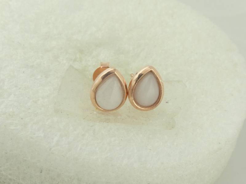 925 Ohrstecker Ohrringe Rosegold Weiß Jade Tropfen 925 Ohrstecker Ohrringe Rosegold Weiß Jade Tropfen von GlasschmuckBirgitH