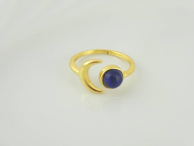 925 Ring Gold Blau Lapis Lazuli Stein Mond Halbmond von GlasschmuckBirgitH