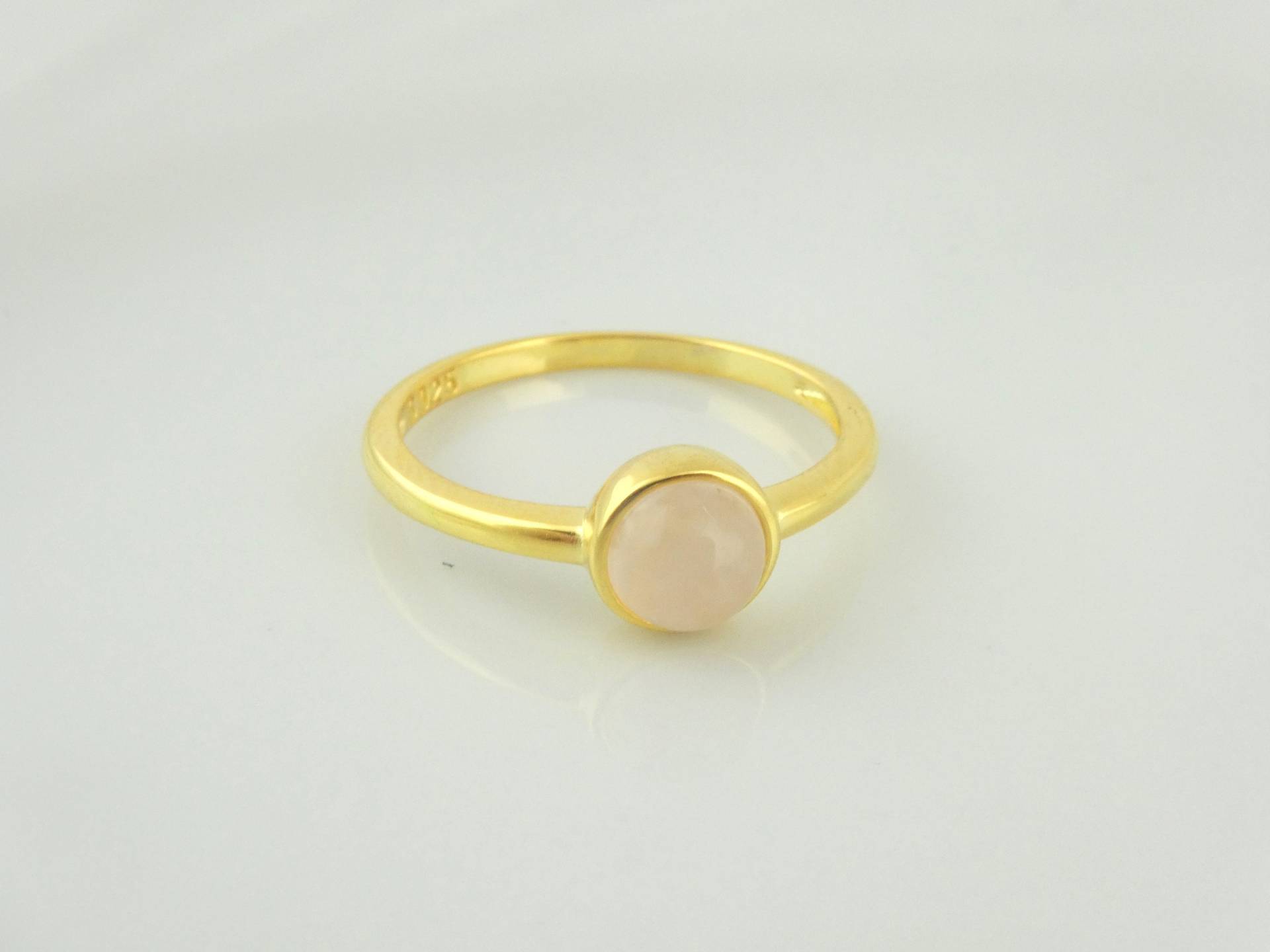 925 Ring Gold Rosa Rosenquarz 6mm von GlasschmuckBirgitH