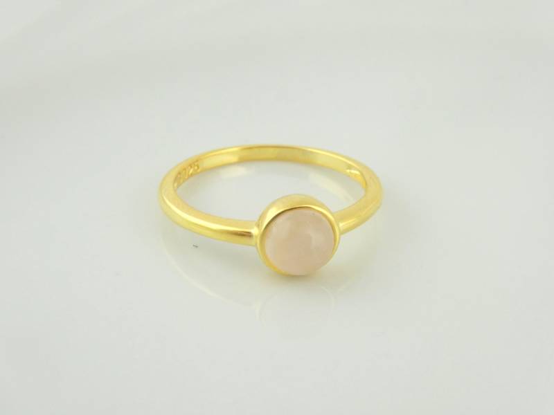 925 Ring Gold Rosa Rosenquarz 6mm von GlasschmuckBirgitH