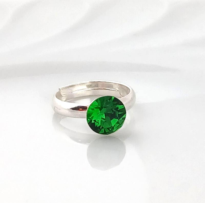 925 Ring Silber Grün Dark Moss Green Swarovski 8mm von GlasschmuckBirgitH