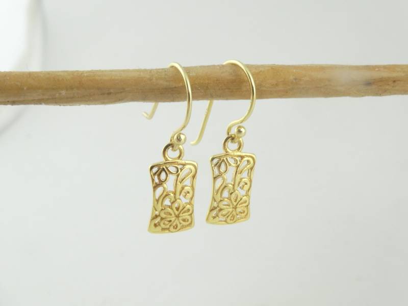 925 Sterling Silber Ohrringe Ohrhänger Gold Blume Rechteck Ornamente von GlasschmuckBirgitH
