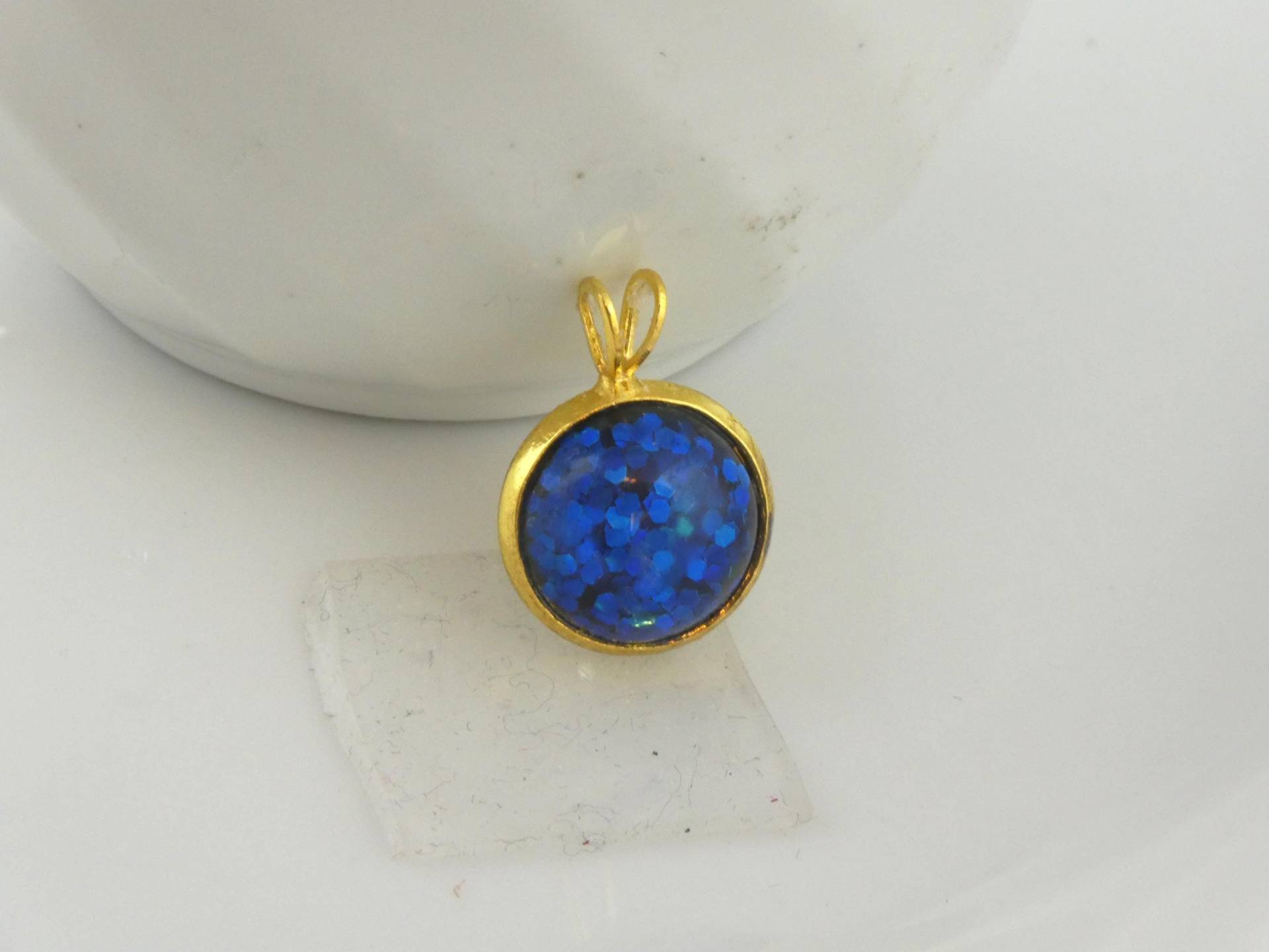 Anhänger Gold Blau Dunkelblau 12mm von GlasschmuckBirgitH