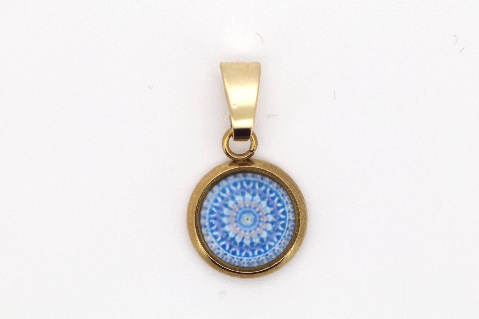 Anhänger Gold Blau Hellblau Boho 8mm Edelstahl von GlasschmuckBirgitH