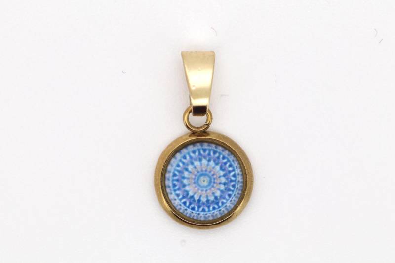 Anhänger Gold Blau Hellblau Boho 8mm Edelstahl von GlasschmuckBirgitH