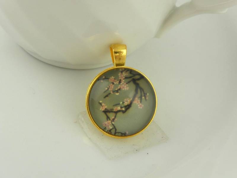 Anhänger Gold Grün Zweig Zweige Vintage Nostalgie 20mm von GlasschmuckBirgitH