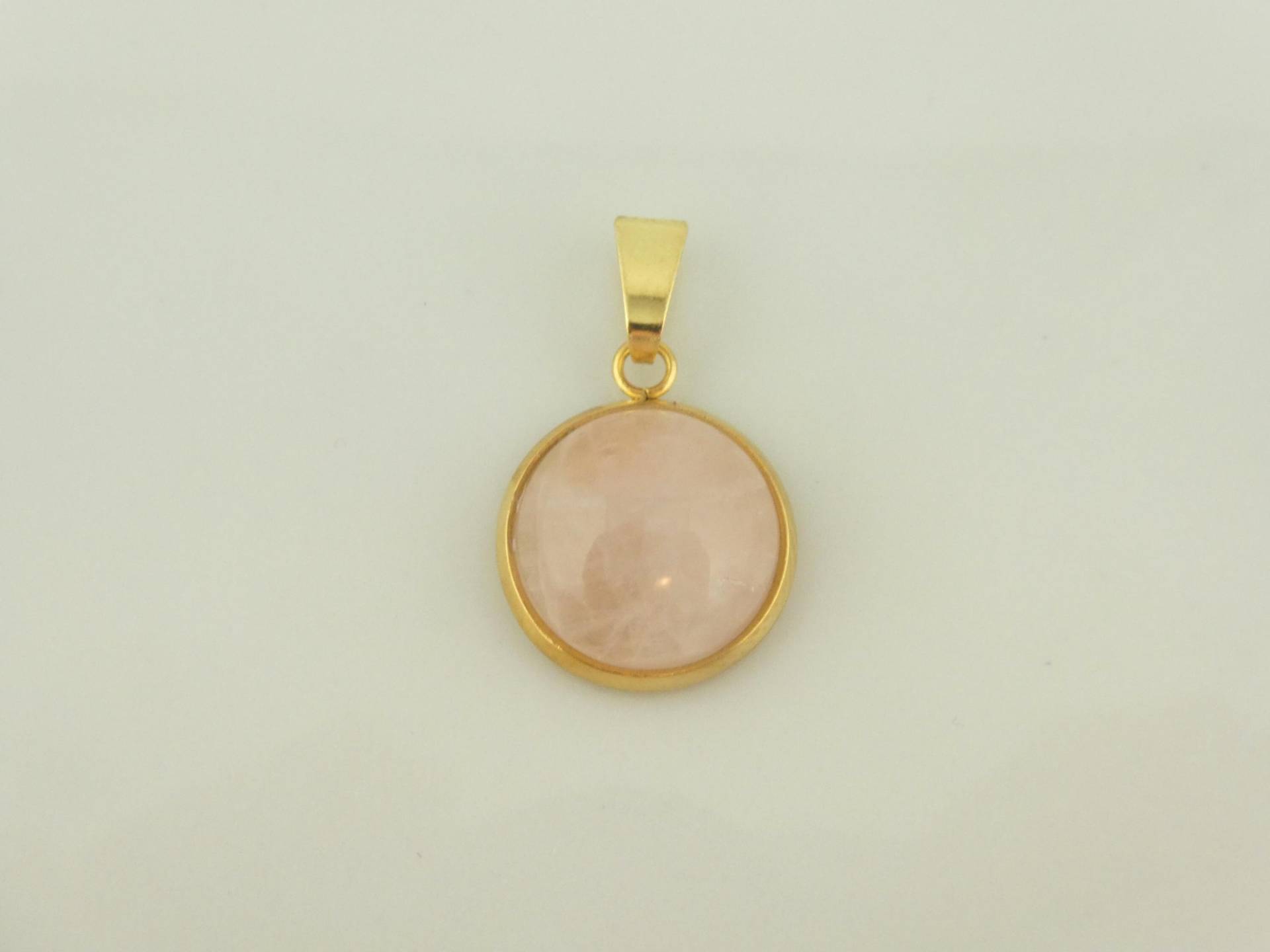 Anhänger Gold Rosa Rosenquarz 12mm Edelstahl von GlasschmuckBirgitH