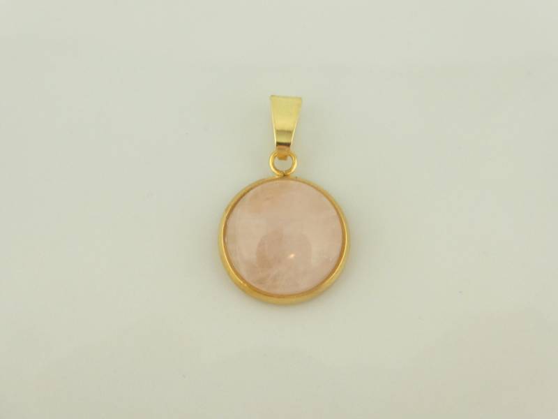 Anhänger Gold Rosa Rosenquarz 12mm Edelstahl von GlasschmuckBirgitH