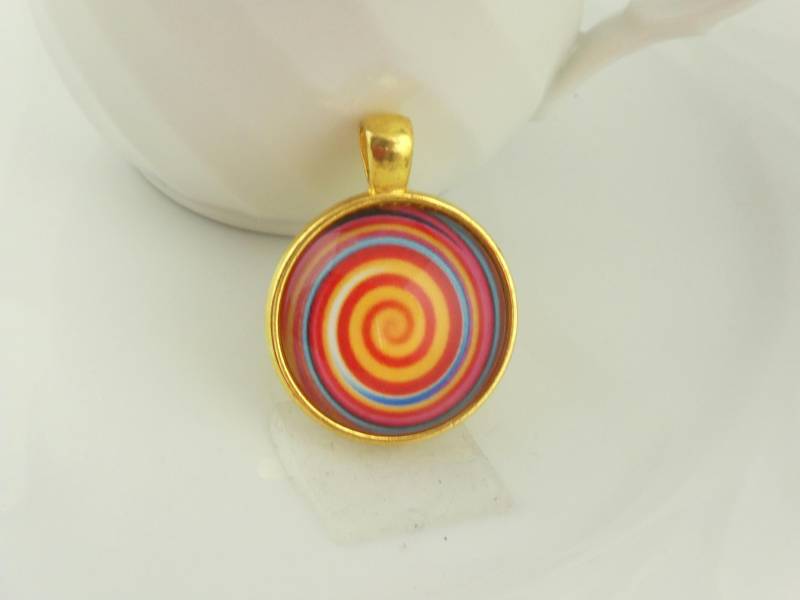 Anhänger Gold Rot Blau Bunt Wirbel Spirale 25mm von GlasschmuckBirgitH