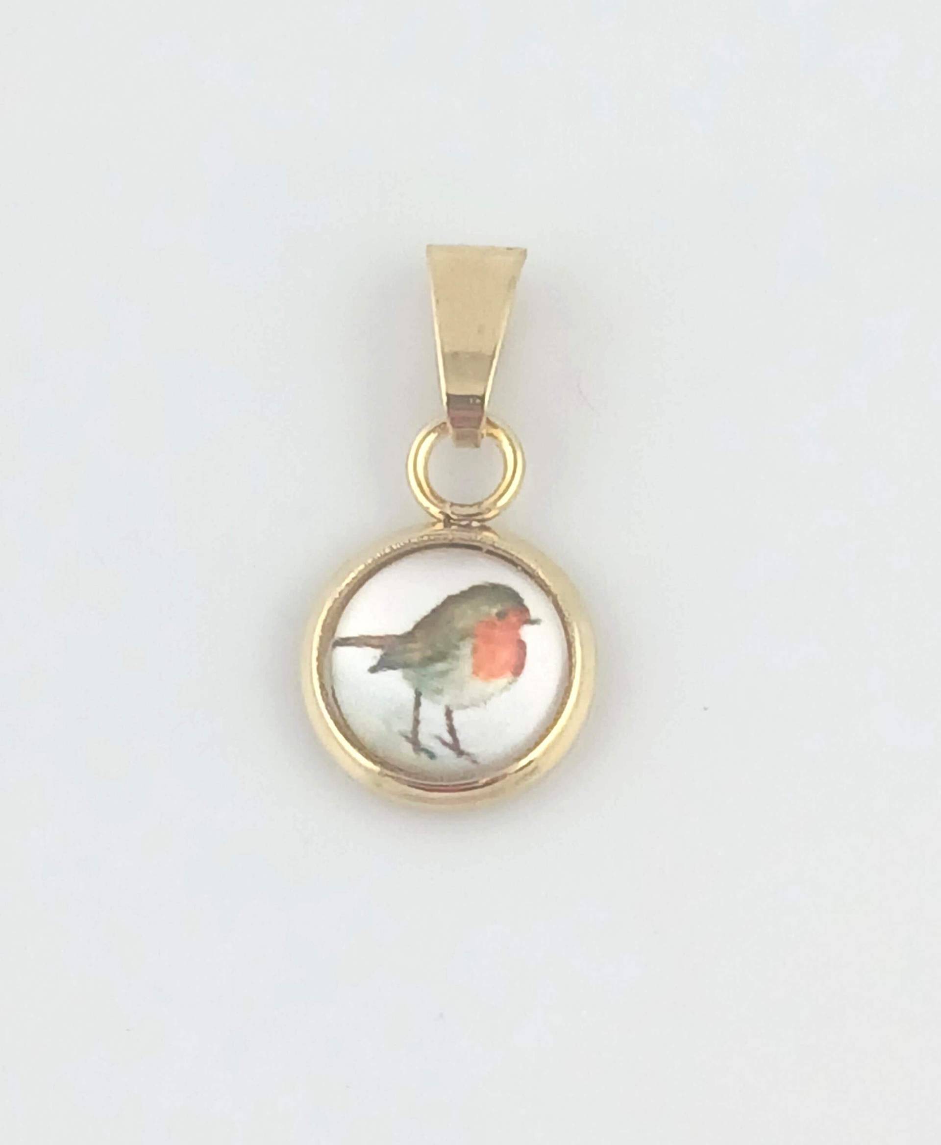 Anhänger Gold Rotkehlchen Vogel 8mm Edelstahl von GlasschmuckBirgitH