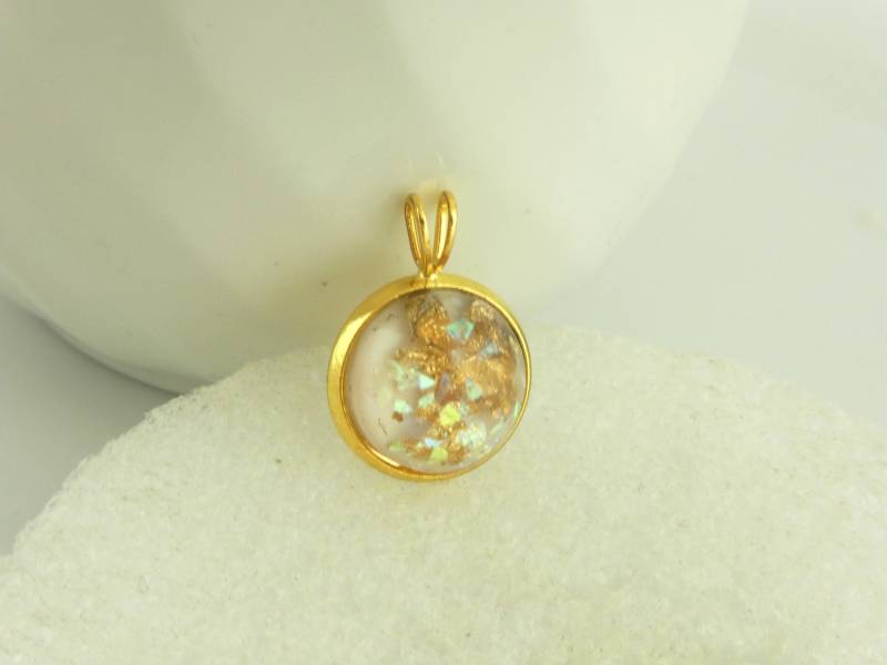 Anhänger Gold Weiß Klein 12mm von GlasschmuckBirgitH