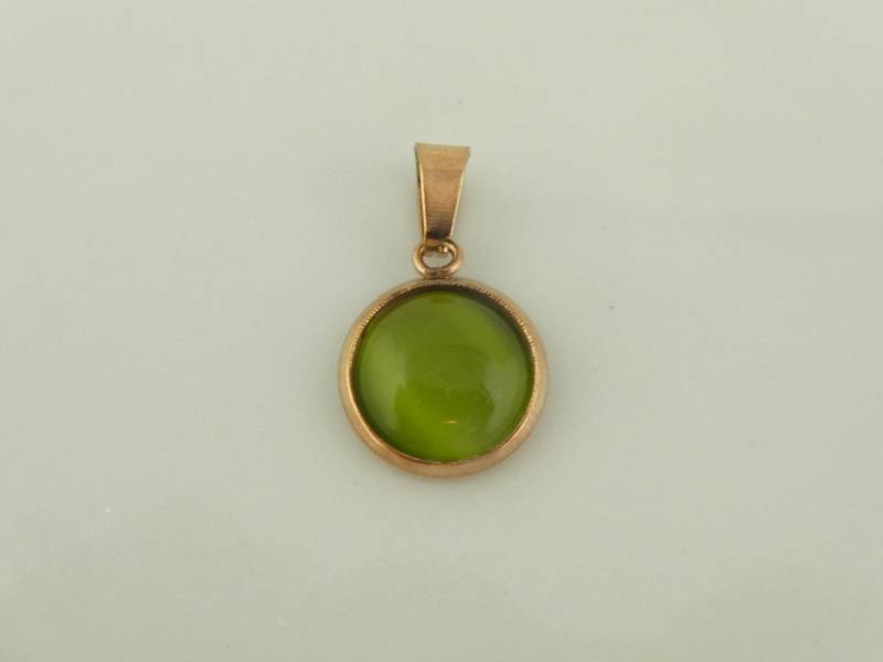 Anhänger Rosegold Grün Olivgrün Katzenaugen 10mm Edelstahl von GlasschmuckBirgitH