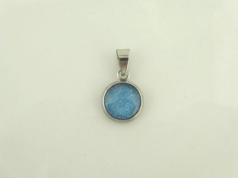 Anhänger Silber Blau Glitzer 8mm Edelstahl von GlasschmuckBirgitH