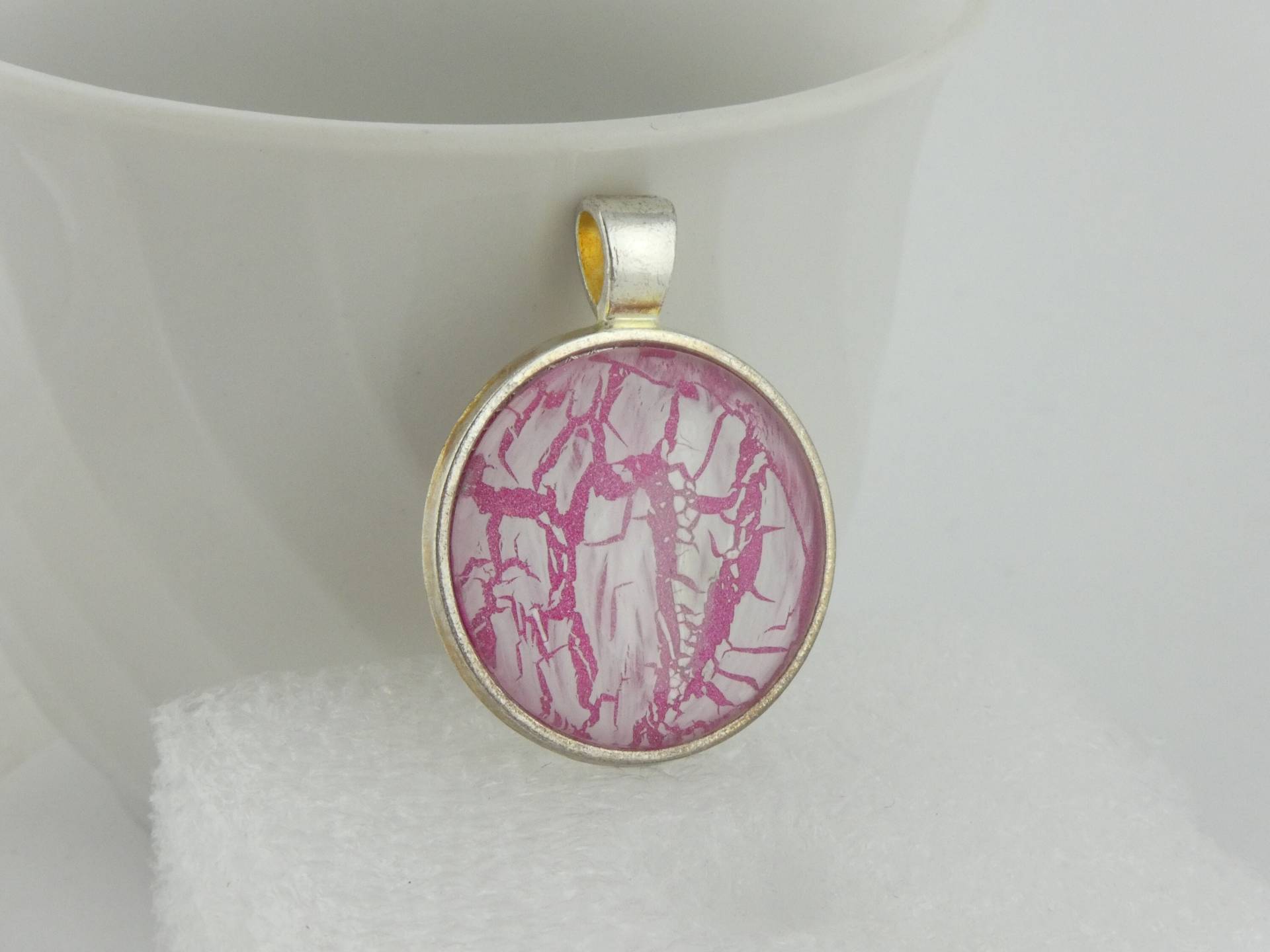 Anhänger Silber Rosa Weiß 25mm von GlasschmuckBirgitH