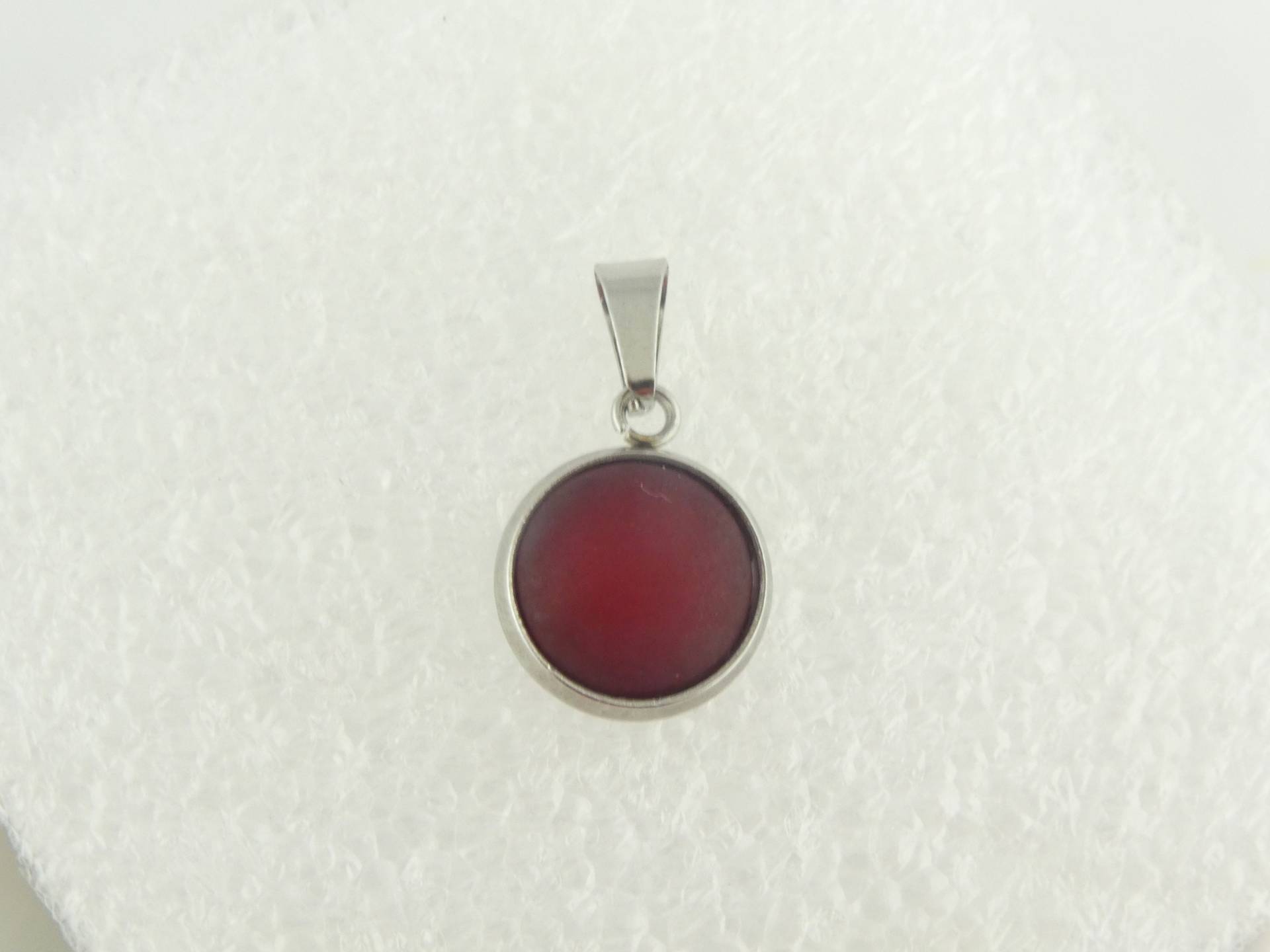 Anhänger Silber Rot Dunkelrot Matt Polaris 10mm Edelstahl von GlasschmuckBirgitH