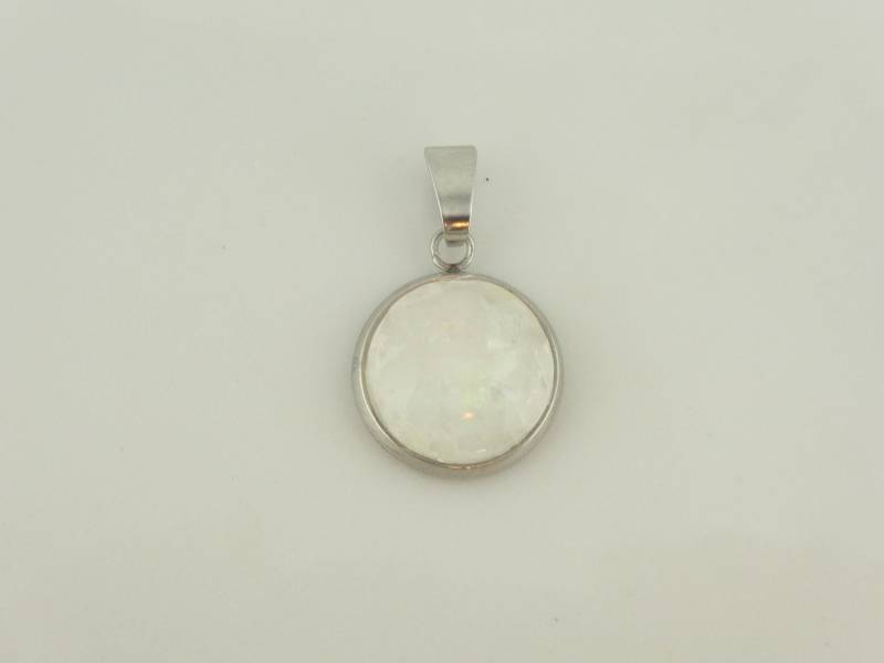 Anhänger Silber Weiß Opal 12mm Edelstahl Anhänger Silber Weiß Opal 12mm Edelstahl von GlasschmuckBirgitH