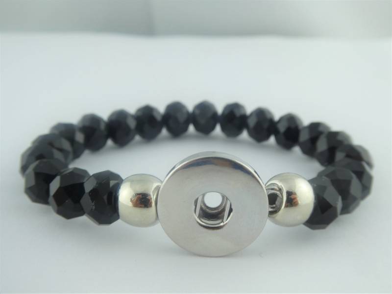 Armband Silber Schwarz Druckknopf Chunk Glasperlen 10mm von GlasschmuckBirgitH