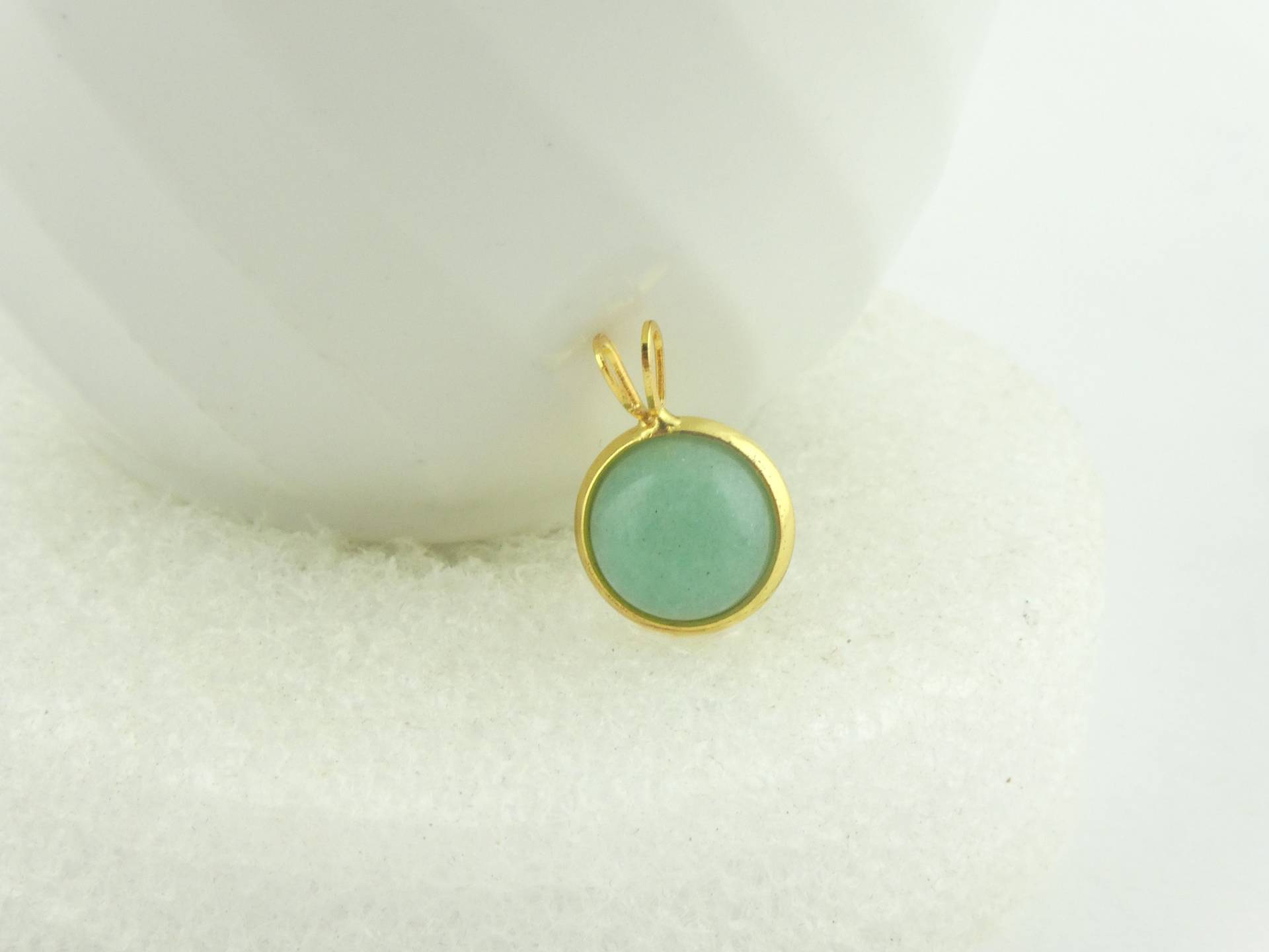 Cabochon Anhänger Gold-Jade Grün Aventurin Stein Minimalistisch Rund 10mm, Geschenk von GlasschmuckBirgitH