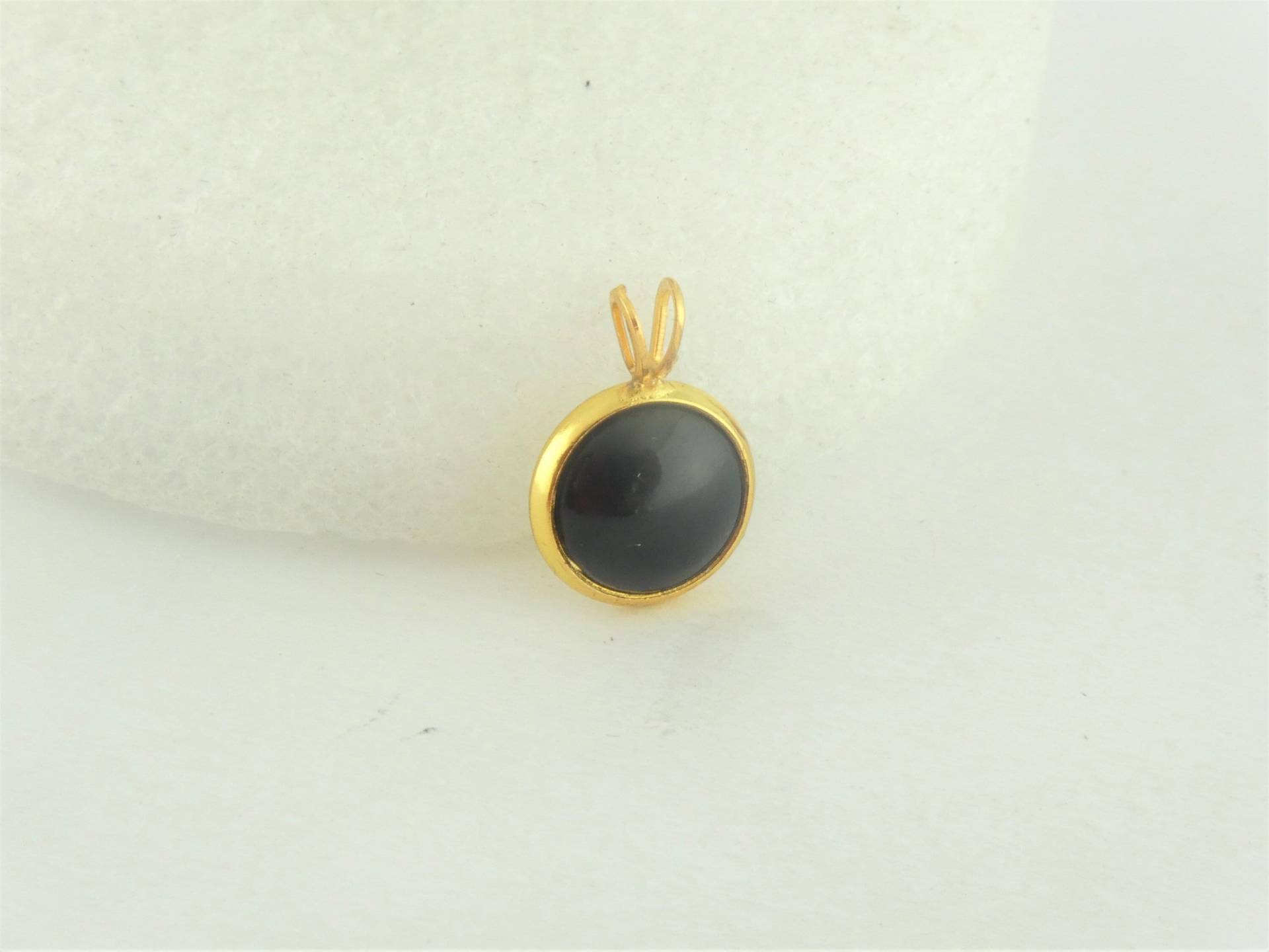 Cabochon Anhänger Gold-Schwarz Minimalistisch Rund 10mm, Geschenk von GlasschmuckBirgitH