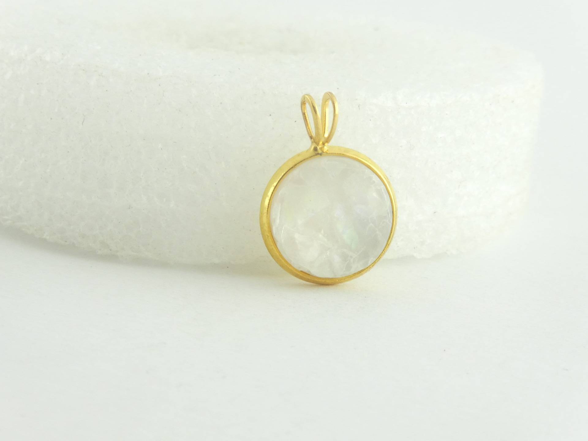 Cabochon Anhänger Gold Weiss Opal Rund 12mm, Brautschmuck, Hochzeitsschmuck von GlasschmuckBirgitH