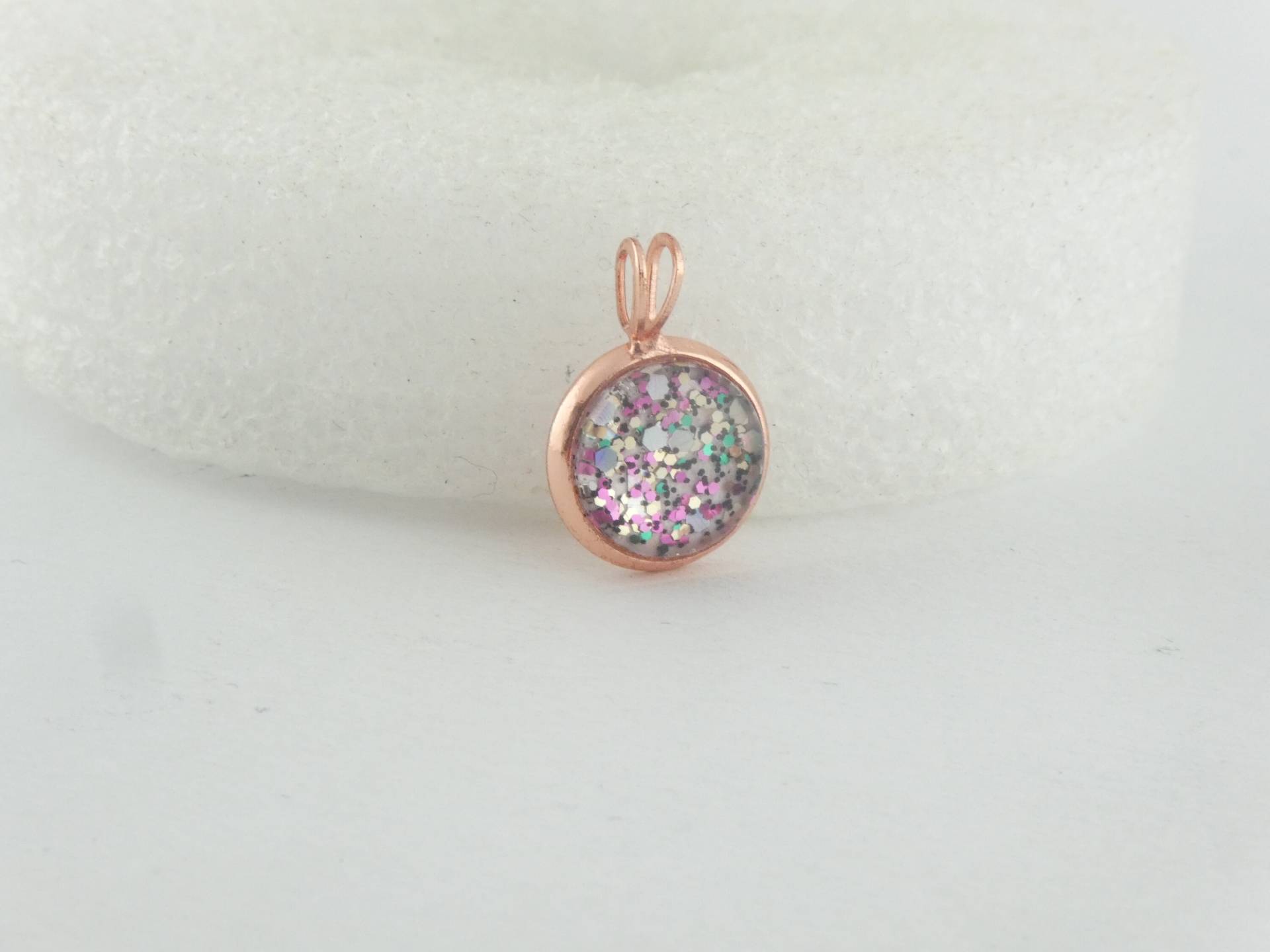 Cabochon Anhänger Rosegold-Bunt Minimalistisch Rund 10mm, Halskette Bunt, Geschenk von GlasschmuckBirgitH