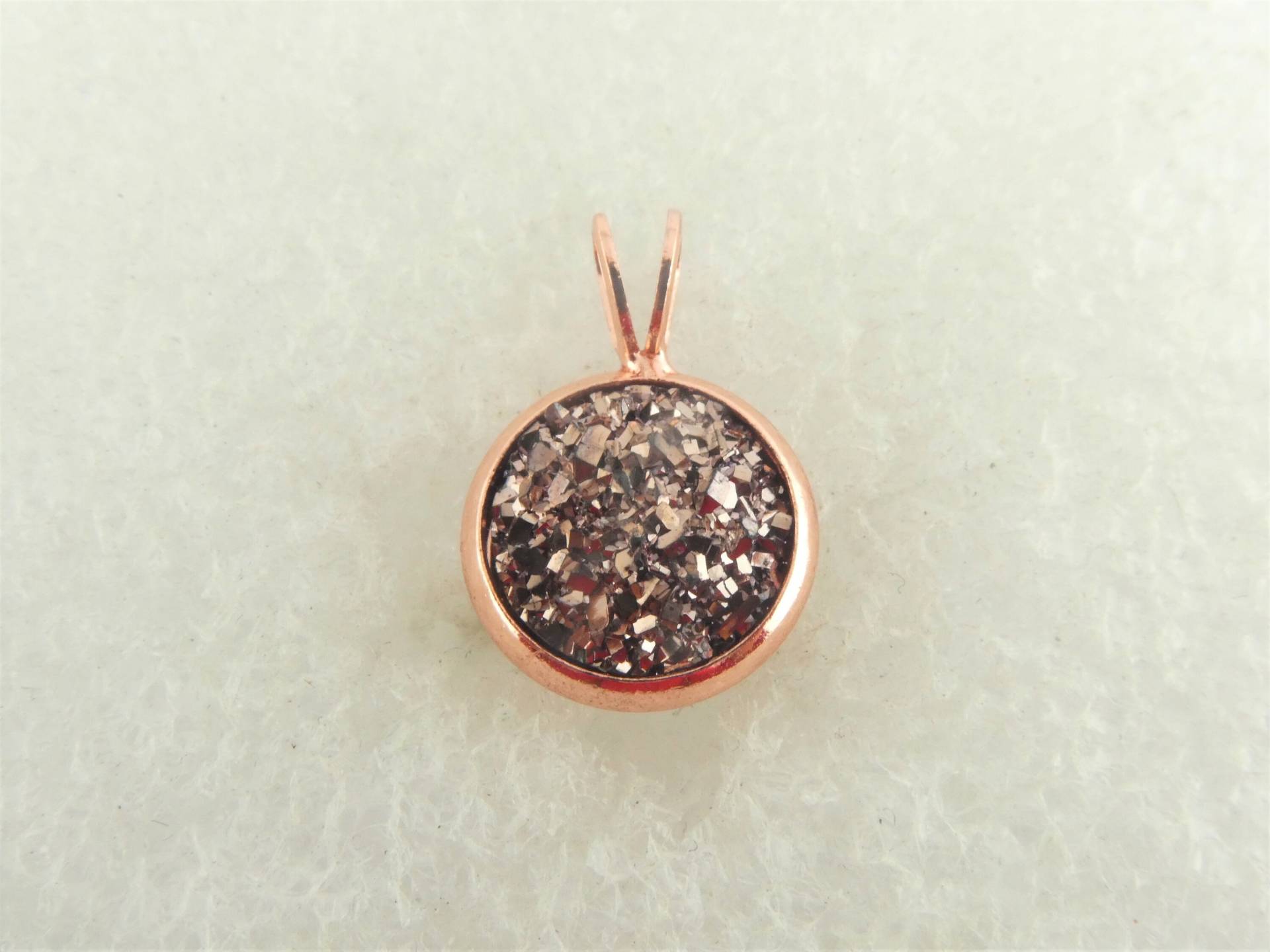 Cabochon Anhänger Rosegold Faux Druzy Rund 10mm, Hochzeitsschmuck, Rosevergoldet von GlasschmuckBirgitH