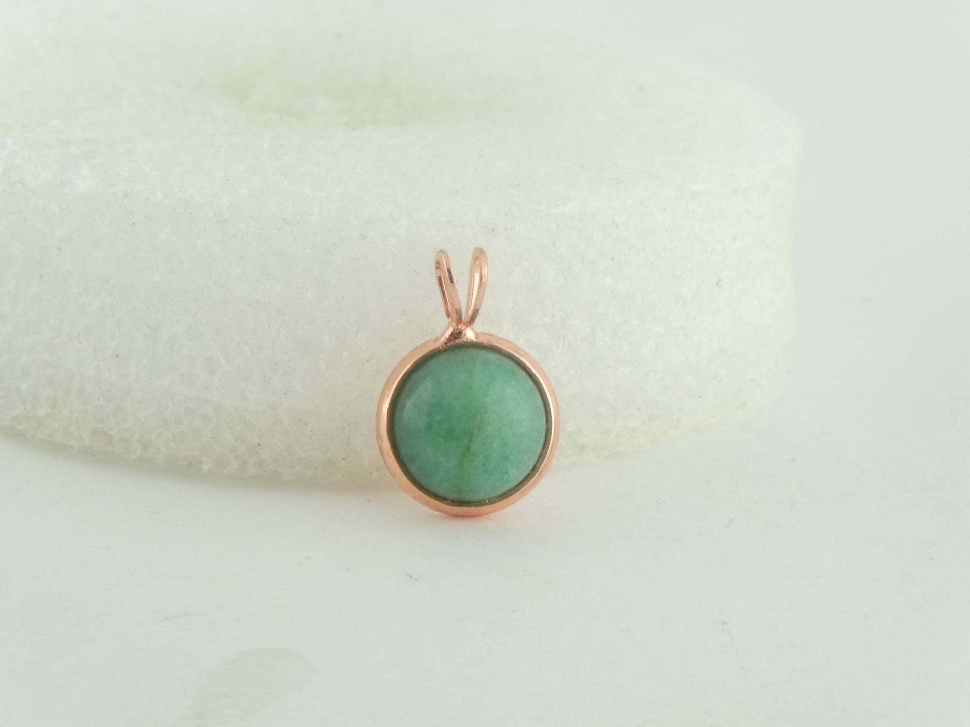 Cabochon Anhänger Rosegold-Jade Grün Aventurin Stein Minimalistisch Rund 10mm, Geschenk von GlasschmuckBirgitH