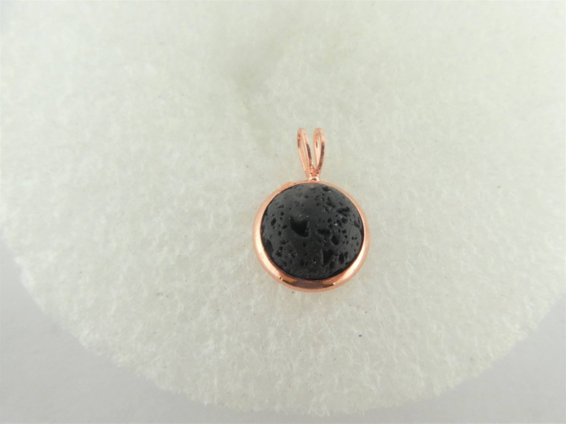 Cabochon Anhänger Rosegold-Schwarz Lava Rund Minimalistisch 10mm, Lavakette von GlasschmuckBirgitH